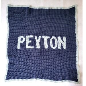Hand Crochet Knit PEYTON Baby‎ Blanket Unisex Blue Boys or Girls 36x36